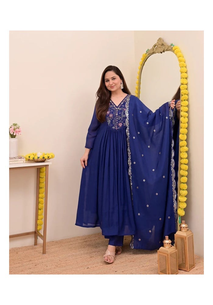Malishka Export Blue Anarkali Kurta Pant Set for Women - Image 3